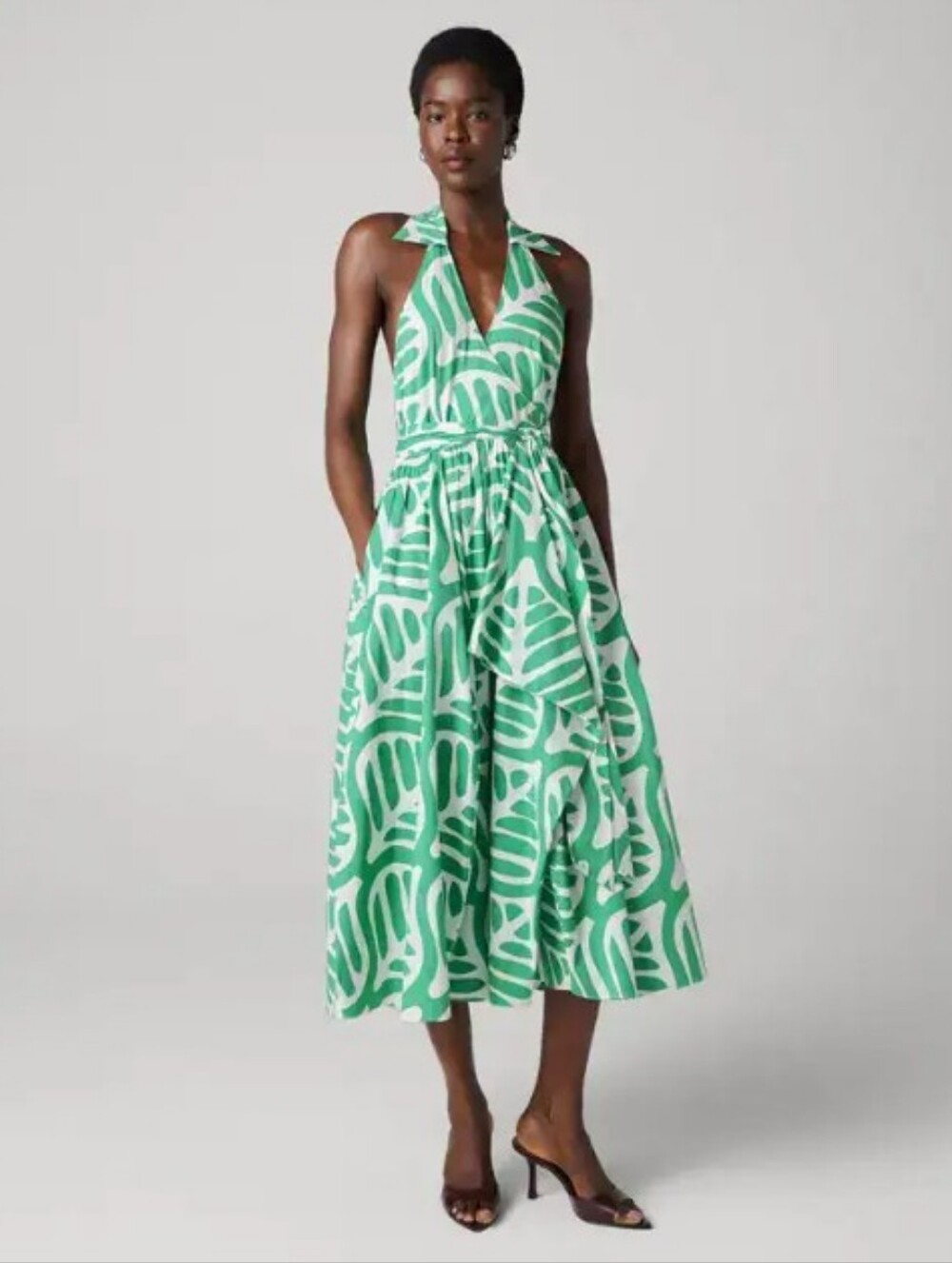 Diane Von Furstenberg Nova Wrap Halter Midi Dress
